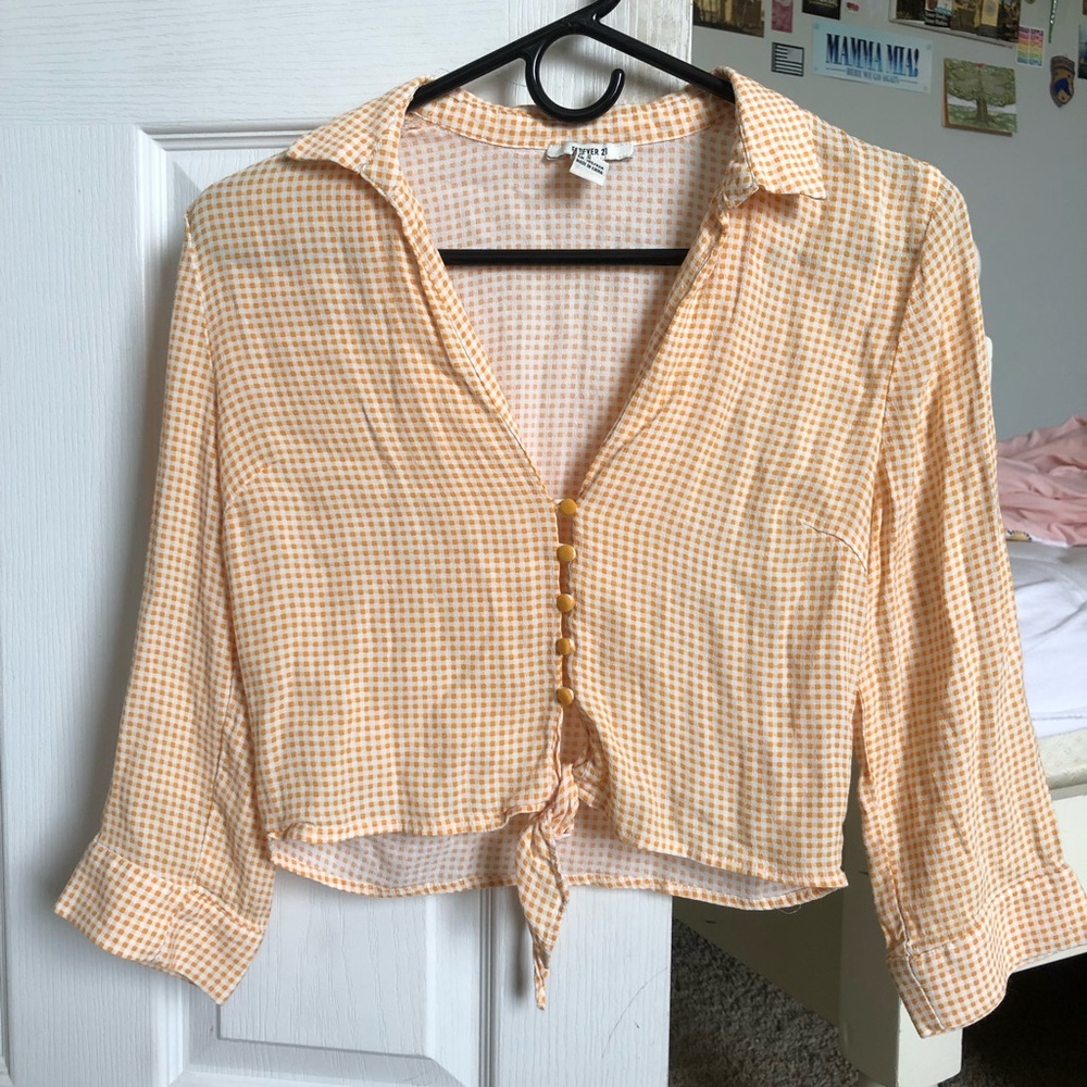 Orange & White Gingham Blouse